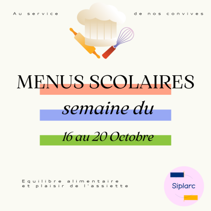 Menus Scolaires du 16 au 20 Octobre